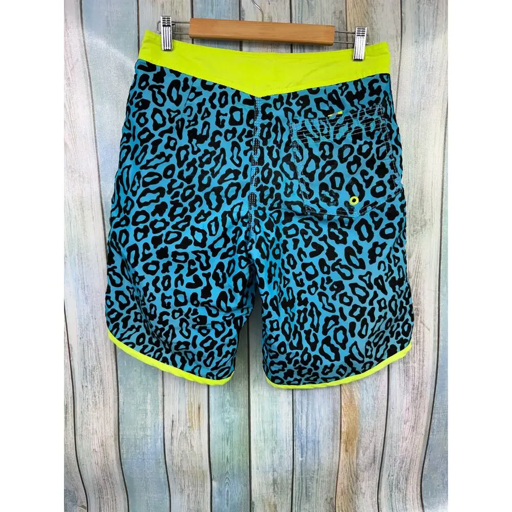Hurley Vintage Board Shorts Swim Trunks Unlined Velvet Teal Cheetah Print Size33